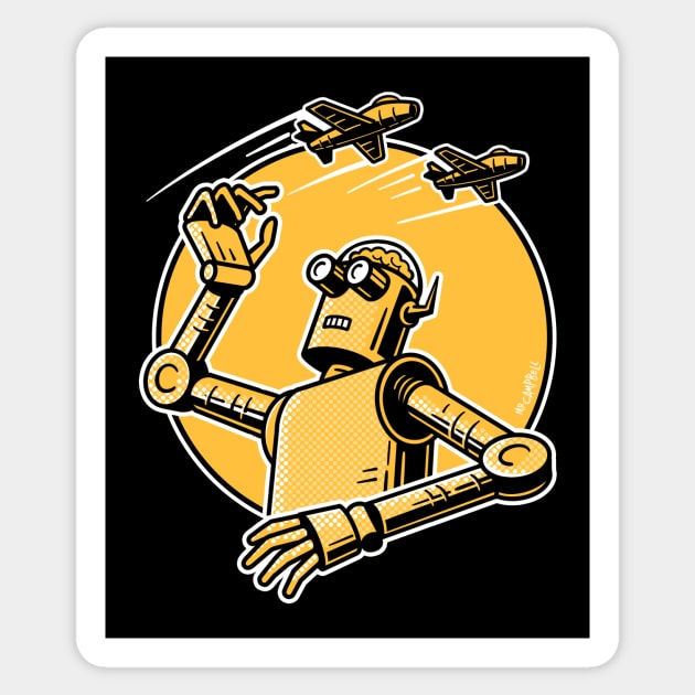 The Yellow Robot Sticker by Mr Campbell